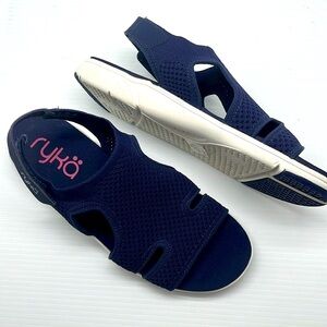 Ryka Micha Sandals Womens 11M Blue Stretch Knit Sport Open Breathable Comfort